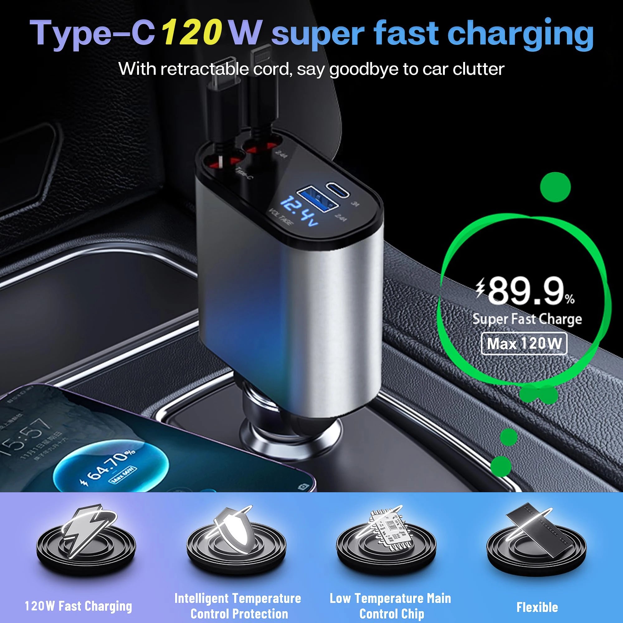 4-in-1 Retractable Fast Car Charger