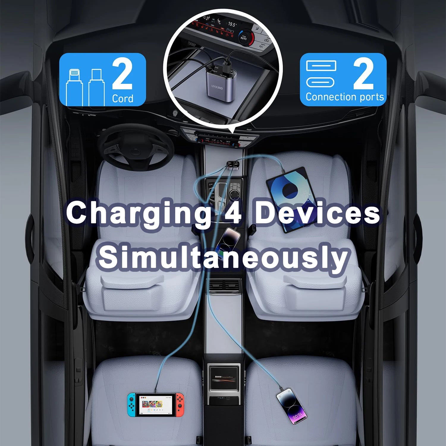 4-in-1 Retractable Fast Car Charger