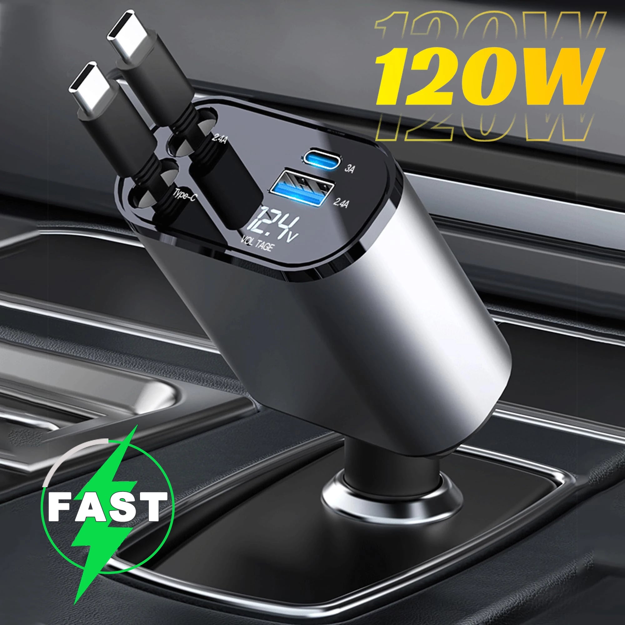4-in-1 Retractable Fast Car Charger
